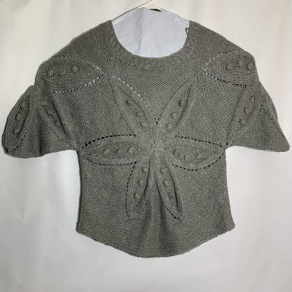 Romeo & Juliet Couture Gray Hand Knit Short Sleeve Sweater Womens L